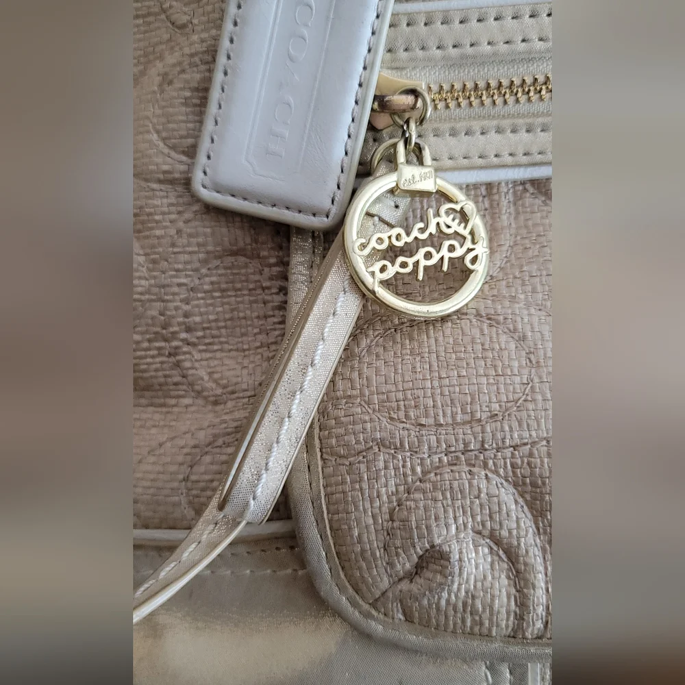Coach Poppy Elegant Gold And Cream Designer Tote Bag - Picture 4 of 13